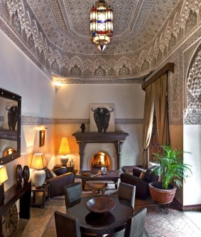 Lounge off the main courtyard at Villa des Orangers in Marrakesh.