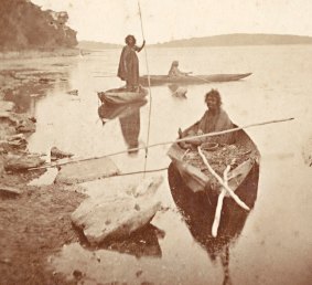 Aboriginal women fishing in Lake Tyers, Victoria, c.1867.