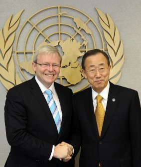 UN Secretary General Ban Ki-Moon with Kevin Rudd.