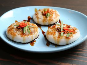 The garlic chive dumplings at Magic Mountain Saloon. 