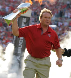 Gruden coaches the Tampa Bay Buccaneers to Super Bowl glory in 2012.