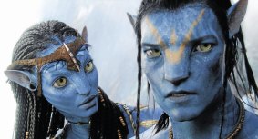 Crafted conlang: Neytiri (left) (voiced by Zoe Saldana) talks to Jake (voiced by Sam Worthington) in Avatar. 