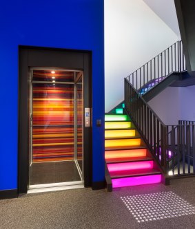 Interactive lighting on the staircase created by Ilan El at Justin Art House Museum.