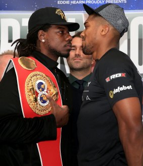 US heavyweight boxer Charles Martin stands nose to nose with Anthony Joshua.