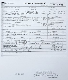 A copy of the long form of President Barack Obama's birth certificate from Hawaii.