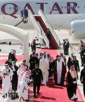 November 2015: King Salman of Saudi Arabia receives Qatar's ruler Sheikh Tamim bin Hamad al-Thani. The two countries have fallen out over relations with  Iran.