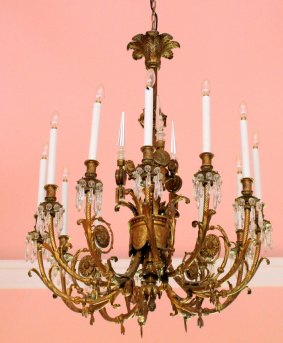 An outstanding French 19th-century twelve-branch ormolu chandelier. Estimate: $5000 to $8000.