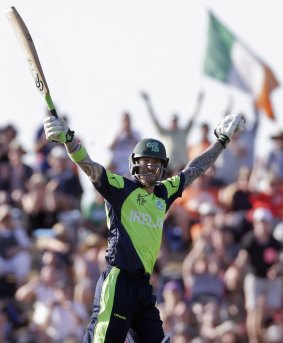 Fined: Ireland's John Mooney celebrates hitting the winning runs.