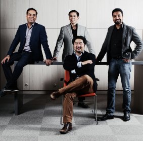 Mandeep Sodhi from Hashching, David Gee and Victor Jiang (sitting) from  Sapien Ventures and Atul Narang from Hashching. 