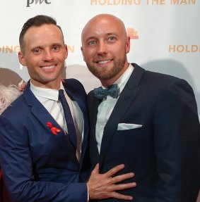 Playwright and screenwriter Tommy Murphy and partner Dane Crawford at the Sydney Film Festival premiere of <i>Holding the Man.</i> 