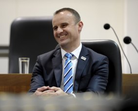 Chief Minister and ACT Treasurer, Andrew Barr, about to deliver
his budget speech in the ACT Legislative Assembly during question
time. 