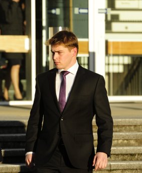 Royal Military College cadet Jonathan David Hibbert leaves the ACT Supreme Court on Monday.
