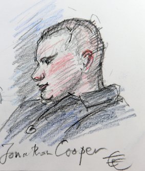 Jonathon Cooper has been ordered to stand trial in the Supreme Court over the alleged murder of war veteran Kenneth Handford. <i>Sketch by Edward Coleridge</i>
