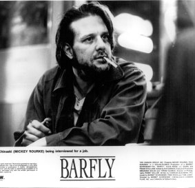 Mickey Rourke as Henry Chinaski in <i>Barfly<i/>.