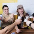 White Bay head brewer Dennis de Boer (centre) and staff members enjoy a few lagers.