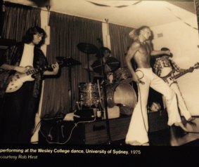 Peter Garrett (with hair) playing with the band then known as The Farm.