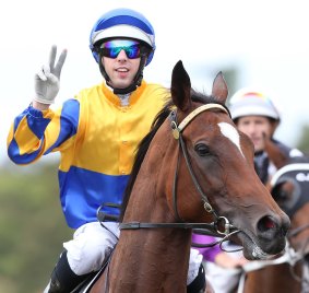 Driving force: Brenton Avdulla salutes the crowd after scoring on Peace Force at Canterbury on Saturday.
