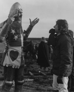 Director Roman Polanski (right) talking to actor Terence Bayler during the making of the film <i>Macbeth</I> in Northumberland, circa 1971.
