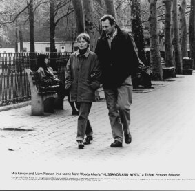Mia Farrow and Liam Neeson in  Woody Allen's <i>Husbands and Wives</i>.