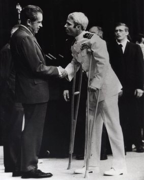 In this 1973 file photo John McCain is greeted by US president Richard Nixon after more than five years in a Vietnamese prisoner of war camp.