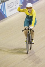 Job done: Meares celebrates her victory.