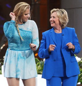 Amy Schumer, an avid I'm with her campaigner, with Hillary Clinton.