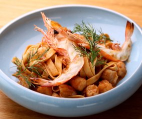 Pasta with prawns: underpinned by a marvellous bisque.