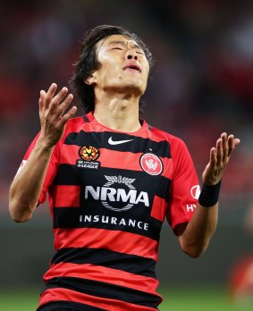 Close: Kusukami reacts after a missed opportunity on goal.