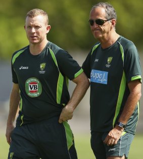 Safety first: Australian opener Chris Rogers gets the word from team doctor Peter Brukner that he won't be playing in the first Test.