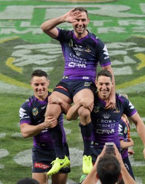 The big three: From left, Cooper Cronk, Cameron Smith and Billy Slater.