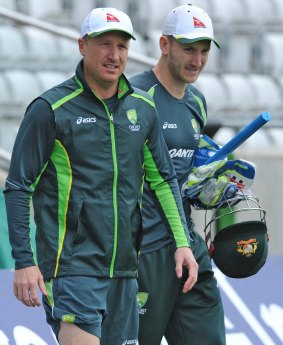 Haddin and Nevill head to the nets before the match.