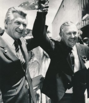 Bob Hawke and Alan Bond in 1983.