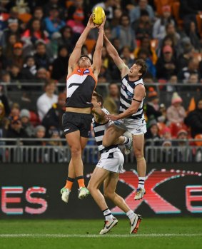 Dominant performance: Jonathon Patton kicked four goals for the Giants in their 68-68 draw to the Cats.