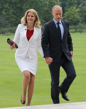 Prime Minister of Denmark Helle Thorning-Schmidt and her husband Stephen Kinnock arrive for a reception at Buckingham Palace for Heads of State and Government attending the Olympics Opening Ceremony at Buckingham Palace  on July 27, 2012 in London, England. 