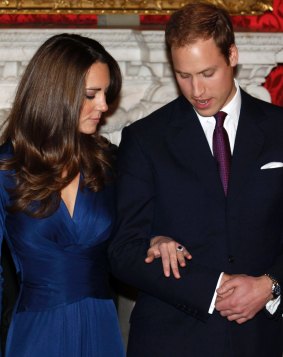 The Duchess of Cambridge and Prince William admire Kate's engagement ring in 2010.
