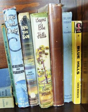 Own works: Books by Gwen Meredith on a shelf in her cabin at Koorabri.