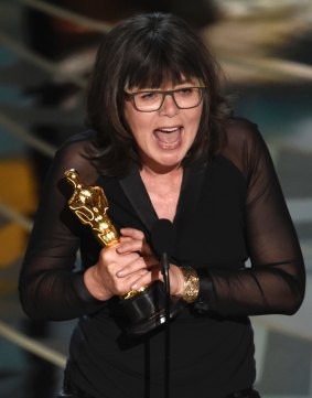 Sydney's Margaret Sixel accepts the award for best film editing for Mad Max: Fury Road at the Oscars in 2016. 