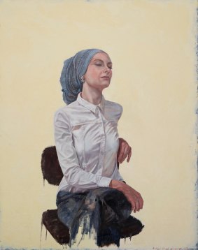 Andrew Lloyd Greensmith's <i>The Serenity of Susan Carland</i>  oil and walnut alkyd on wood panel.