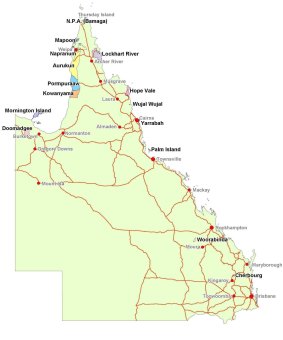 A map of Queensland communities where alcohol is restricted.