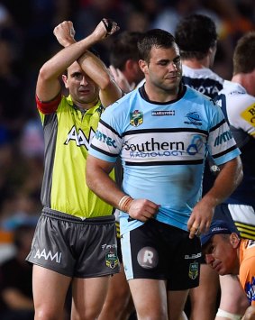 Unhappy memories: Wade Graham is placed on report during the NRL semi-final loss to the North Queensland Cowboys in Townsville last year.