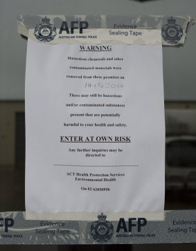 An AFP notice posted at the scene of the Hume drug raid.