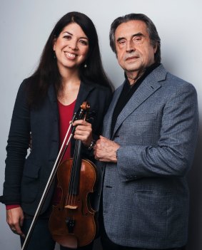 Italian conductor Riccardo Muti, visiting Australia to conduct the Australian World Orchestra, with violinist Natalie Chee. 