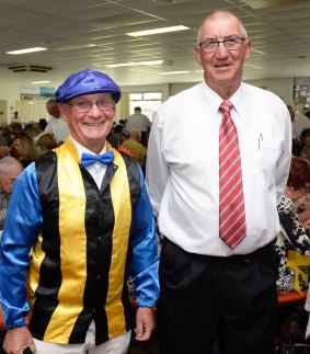Peter Ryan and Ray Henderson (right) at the Shepparton Bowls Club's Oaks Day function.