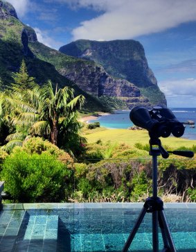 View over the plunge pool to Mount Lidgbird and Mount Gower at Capella Lodge.