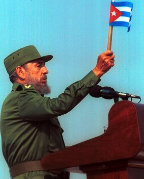Fidel Castro during a celebration of May Day at the Revolution Plaza of Havana, Cuba, in 2002. 