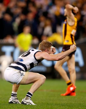 Scott Selwood celebrates after Isaac Smith missed the shot after the siren.