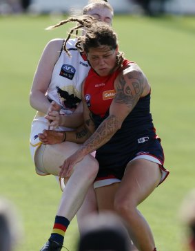 Crunched: Richelle Cranston collects her Adelaide opponent.