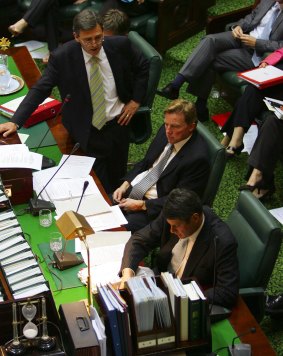 Former Victorian treasurer John Brumby, top, John Thwaites and premier Steve Bracks. 