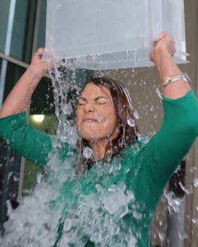 Greens Senator Sarah Hanson-Young accepted Christopher Pyne's ice bucket challenge.