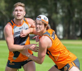 Jack Steele, right, will officially become a GWS Giant on Thursday when he is chosen in the AFL draft. 